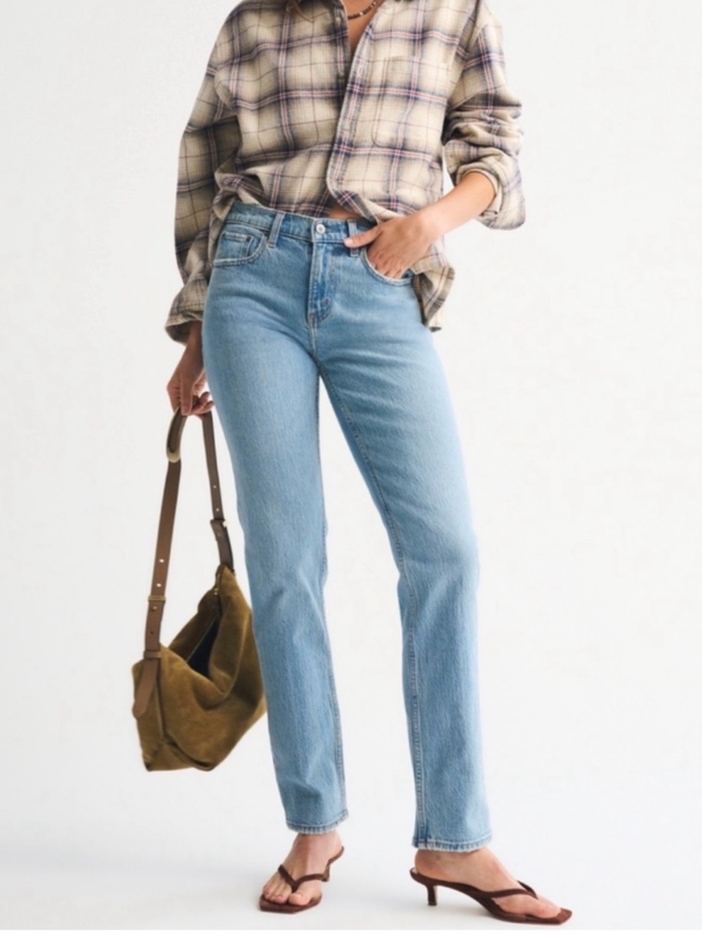 Abercrombie & Fitch 90s Mid Rise Light Blue Straight Leg Jeans Curve Love